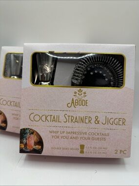 Set of 2 Abode Pink & Silver Cocktail Strainer and Jigger Set - 2 Pack